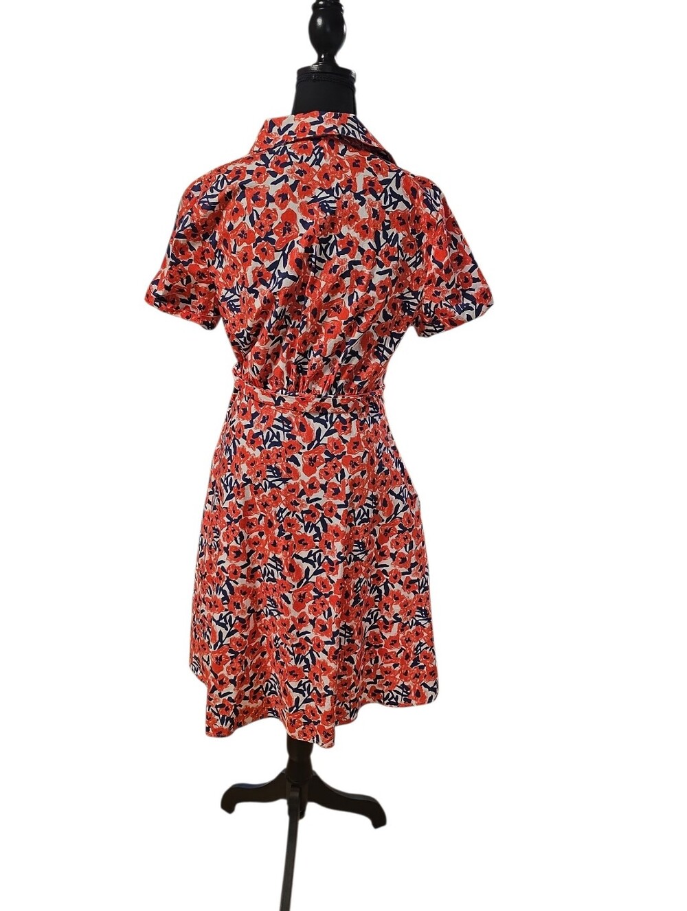 1901 Red Floral Button-Front Cottagecore Midi Shirt Dress with Tie Waist S - Picture 5 of 5